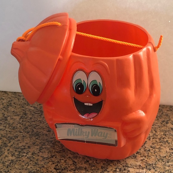 Vintage 1990 Advertisement Mars Milky Way Blow Mold Pumpkin Candy Pail Bucket - Picture 3 of 14